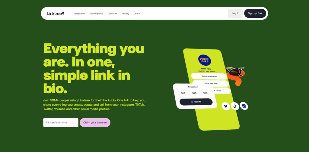 Linktree's Main Page