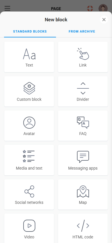 Taplink content blocks
