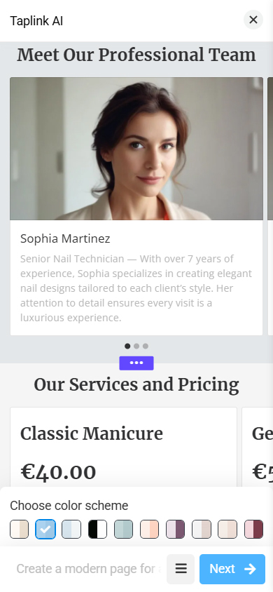 Second part of a page generated by Taplink AI