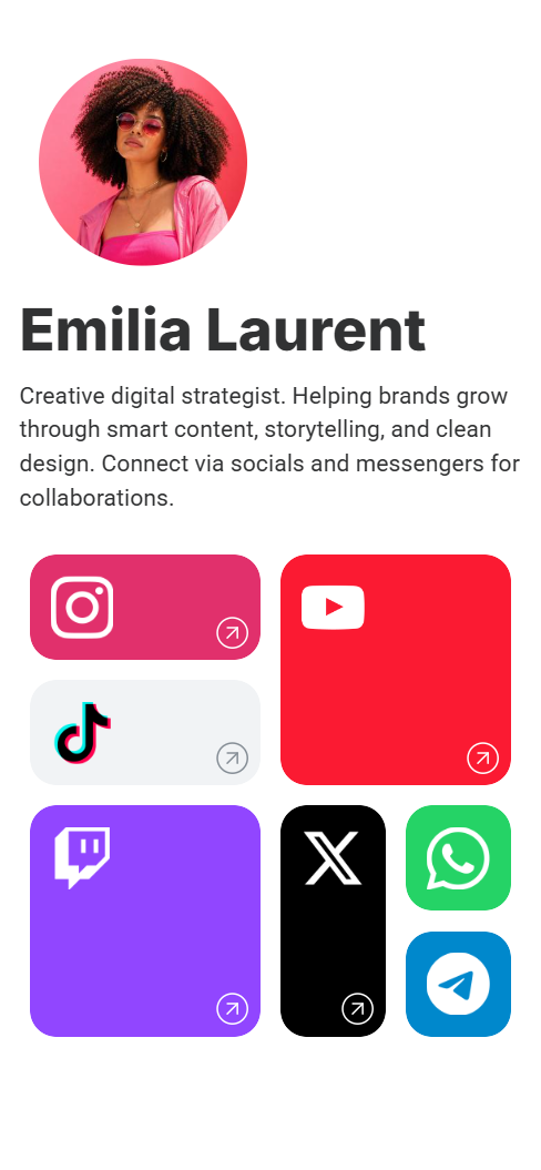 Example of a social media hub Bento.me page.