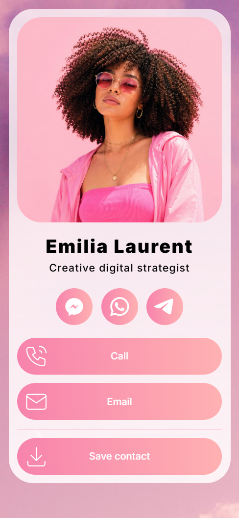 Example of a contact card Bento.me page.